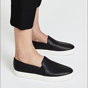 Vince black perforated leather slip ons